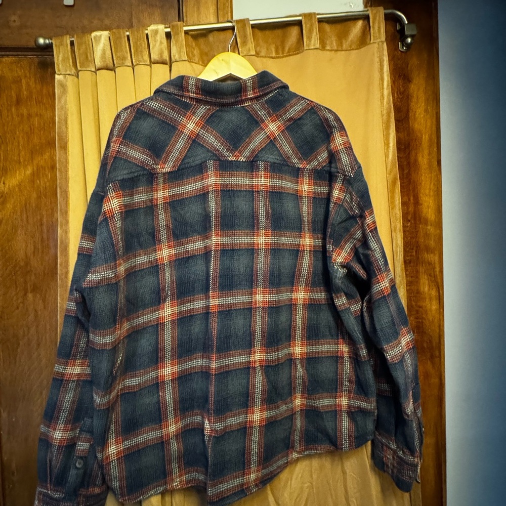 Goodfellow & Co Navy and Orange Plaid Flannel Shirt Jacket